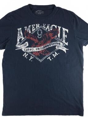 American Eagle Navy Blue Graphic T-Shirt Y2K Size M